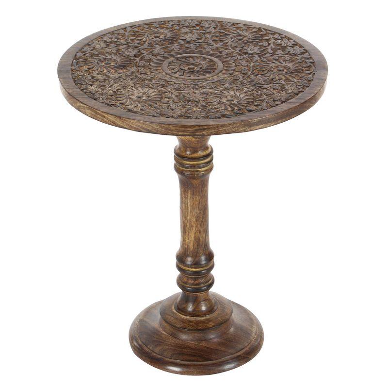 Carved Mango Wood Accent Table Brown - Olivia & May: Handcrafted, Traditional Style, Indoor Use