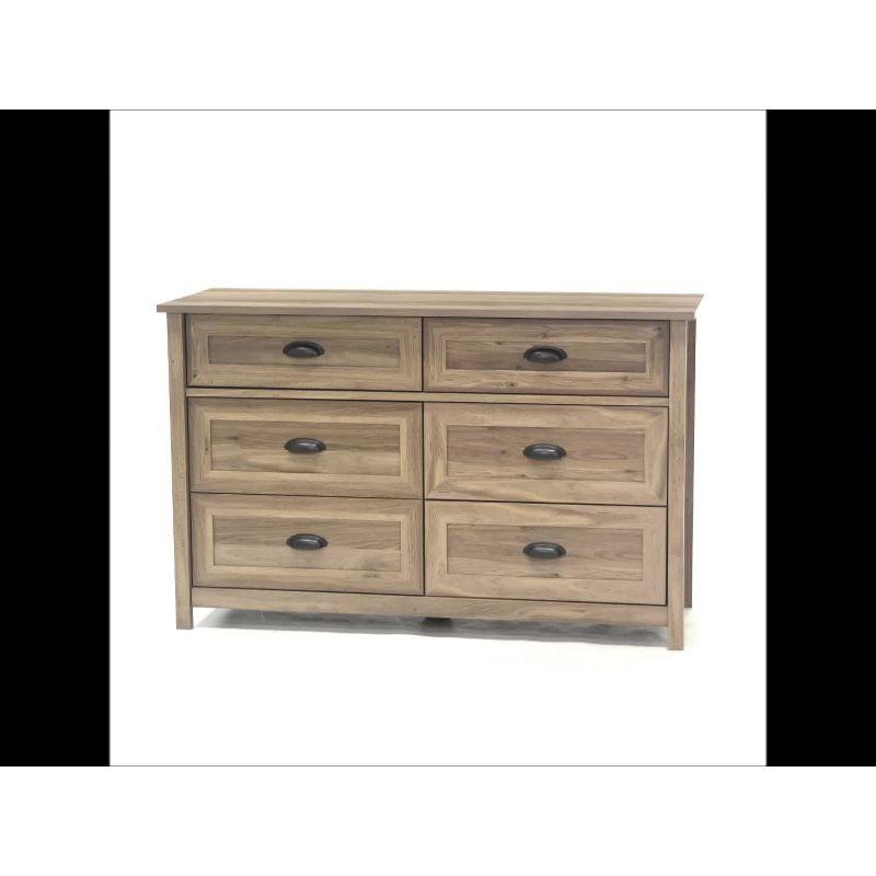 Sauder County Line Dresser Salt Oak Finish: 6-Drawer Storage, Laminated Particle Board, Adult Assembly Required