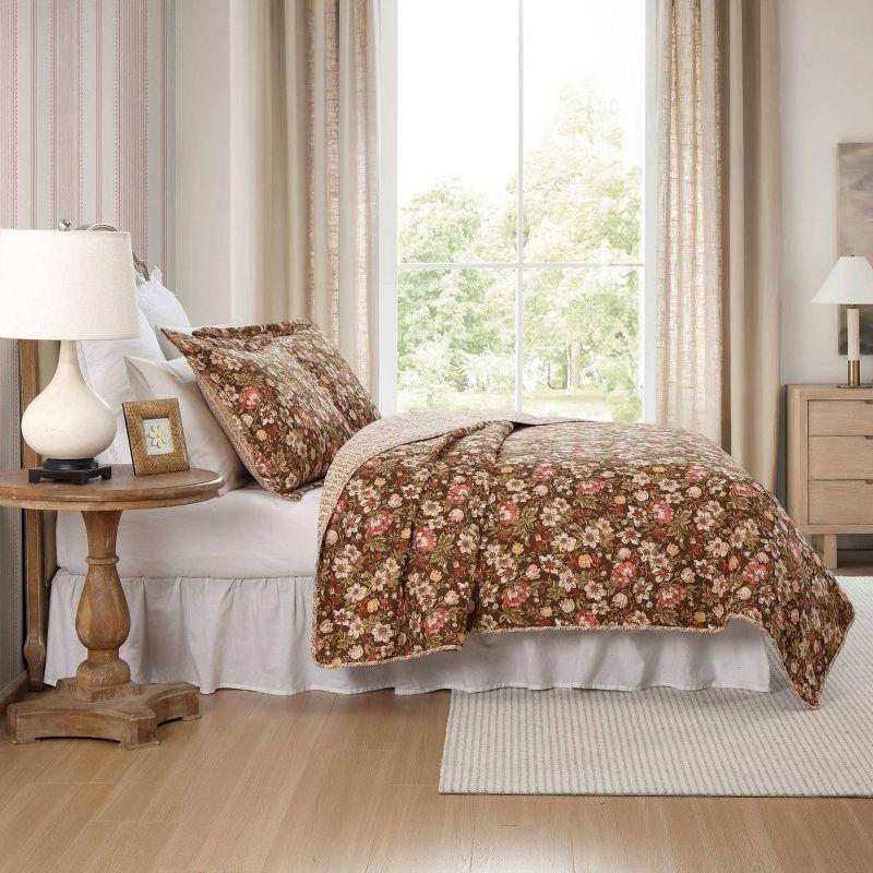 Laura Ashley Marta Cotton Reversible Brown Quilt Set