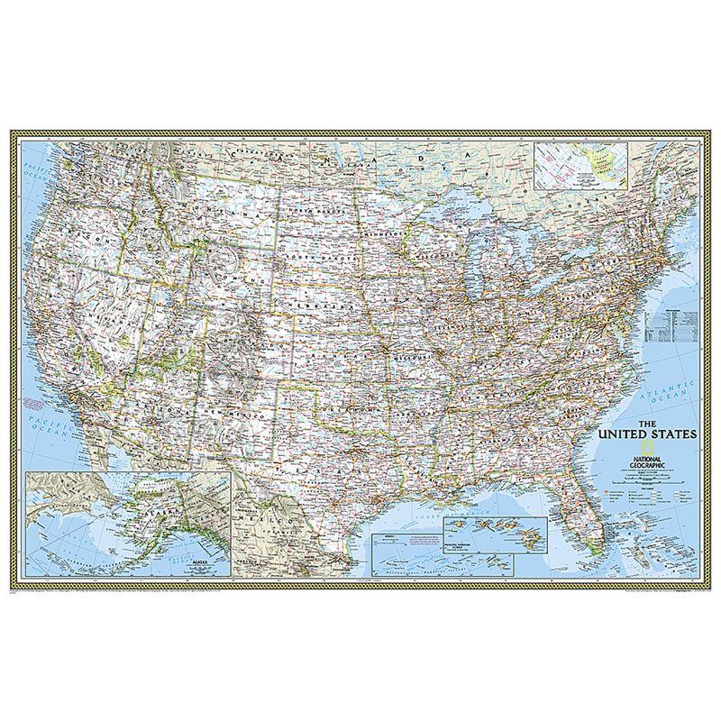 National Geographic World and United States Classic, Poster Size, Map Pack Bundle, 36" x 24"