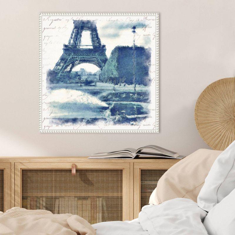 Paris in Blue I White Framed Canvas Wall Art