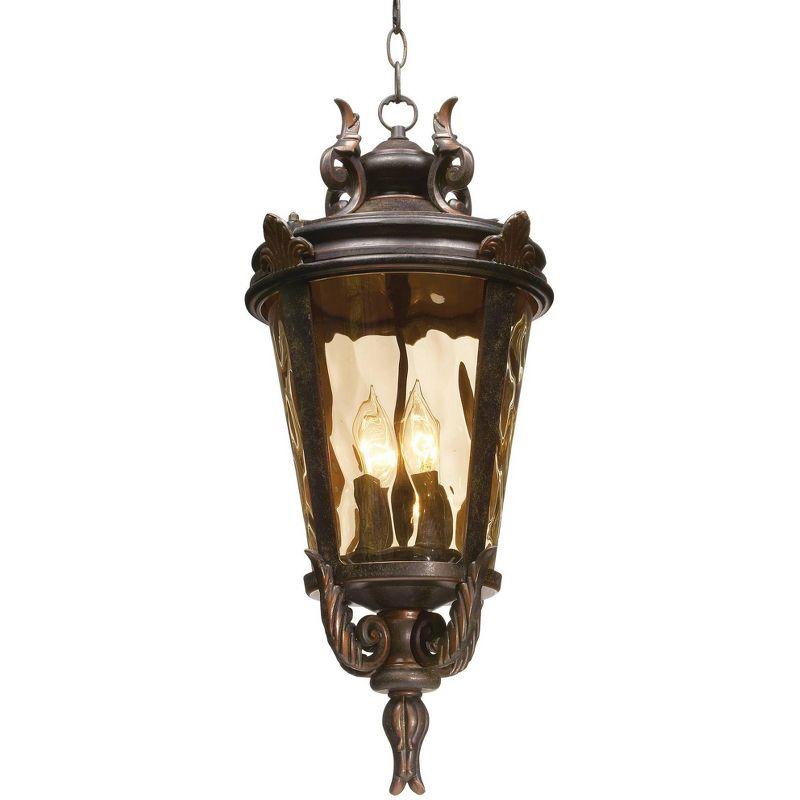 John Timberland Casa Marseille Rustic Vintage Flush Mount Outdoor Hanging Light Bronze Scroll 23 3/4" Champagne Hammered Glass for Post Exterior Barn