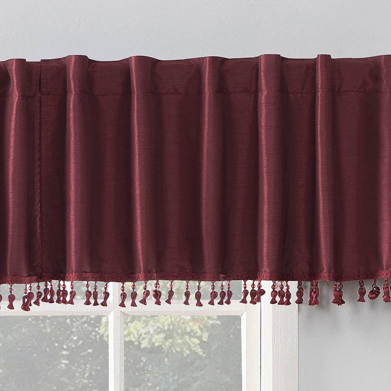 Bordeaux Red Faux Silk Blackout Valance with Beaded Tassels