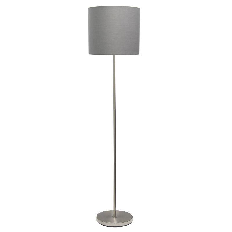 Simple Designs Drum Shade Floor Lamp Gray : Brushed Nickel Finish, Cotton Shade, ETL Listed, Modern Decor