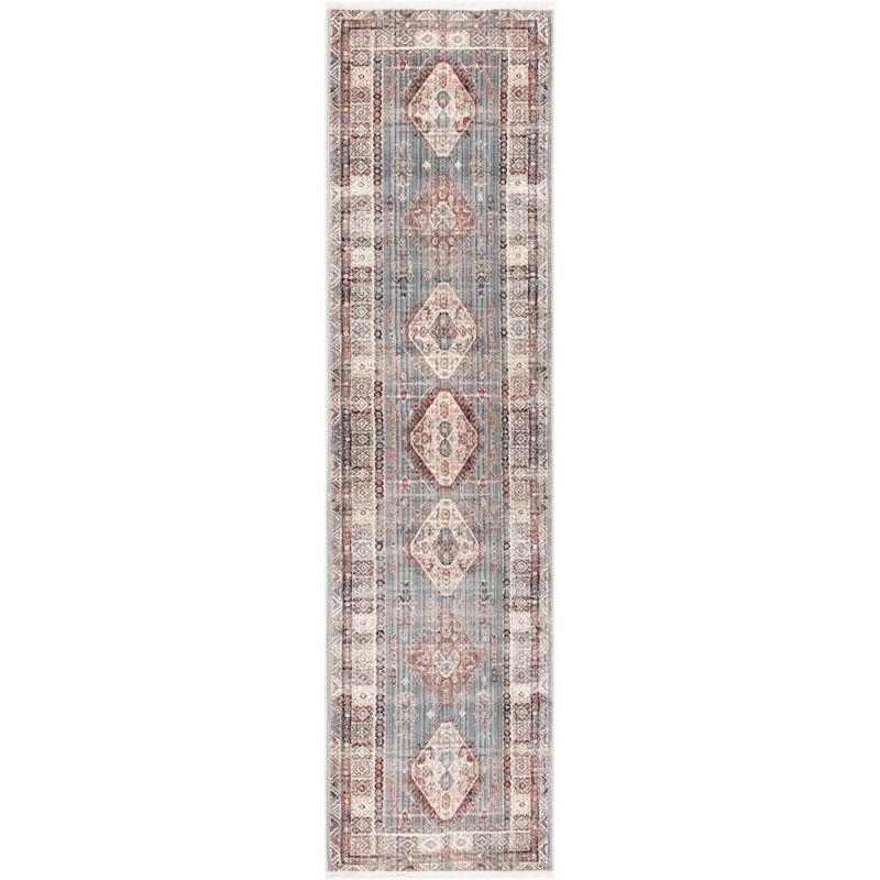 Herat Gray and Cream Oriental Synthetic Runner Rug