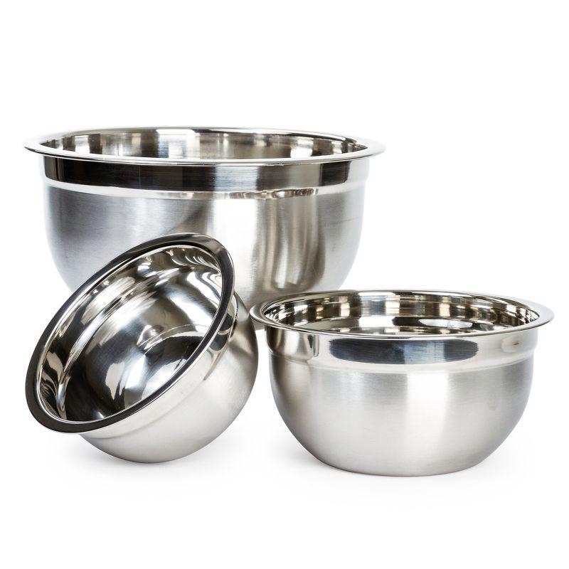 Lexi Home Food Prep Brushed Stainless Steel 3-Piece Mixing Bowl Set