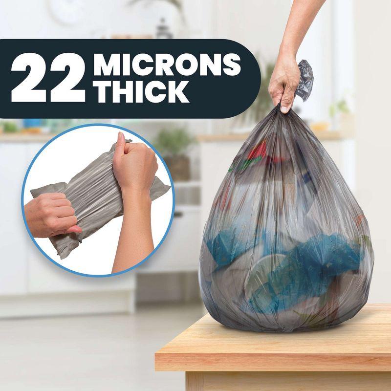 Hand-E Large Trash Can Liners, 200 Count - 7-10 Gallon Garbage Liners - 22 Microns Thick, Gray Transparent