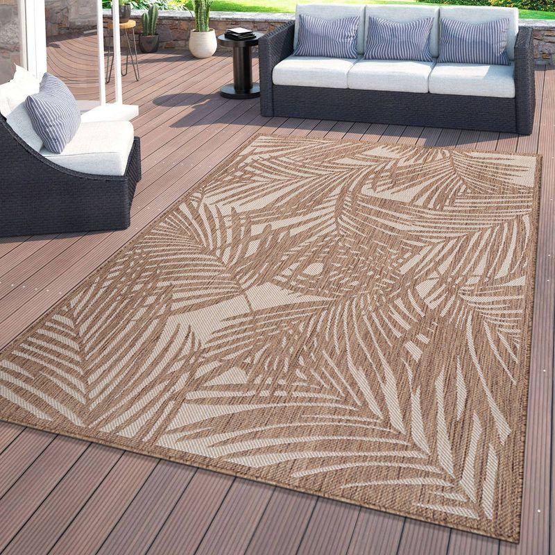 Tropical Palm Floral Brown Synthetic 5' x 7' Flatwoven Rug