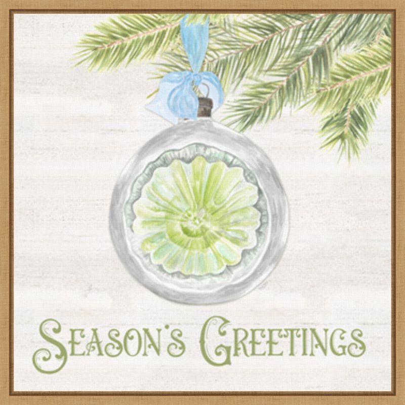 Season's Greetings Green and Blue Canvas Christmas Print