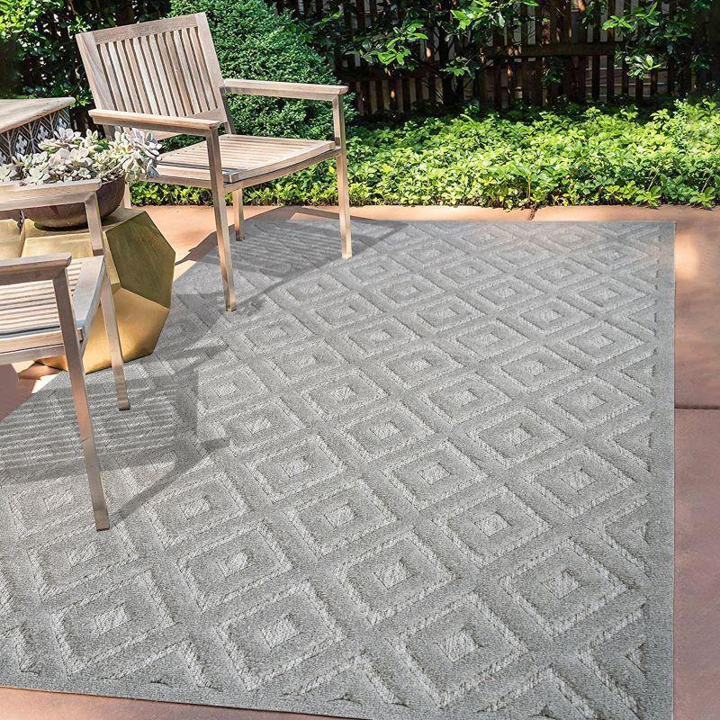 Portmany Neutral Diamond Trellis Indoor/Outdoor Area Rug - JONATHAN Y