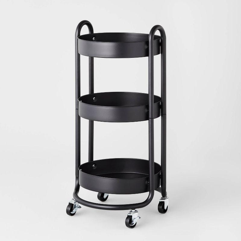 3 Tier Round Metal Utility Cart Black - Brightroom™: Rolling Storage with Casters, Powder-Coated Steel, 31.44" Height