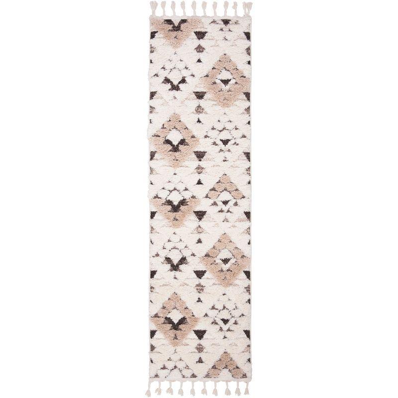 Moroccan Tassel Shag MTS688 Power Loomed Indoor Runner Rug - Ivory/Brown - 2'3"x20' - Safavieh