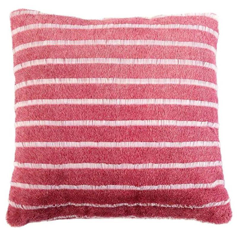 Red Striped Faux Fur 20" Square Accent Pillow