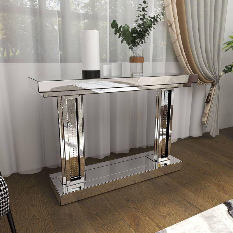 Glam Wood Console Table Silver - Olivia & May: Mirrored, Fixed Shelf, Indoor Use