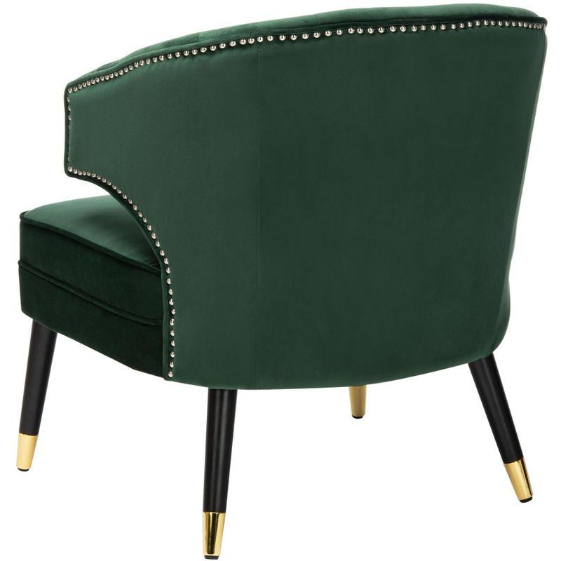 Transitional Forest Green Velvet Barrel Accent Chair with Black Wood Legs