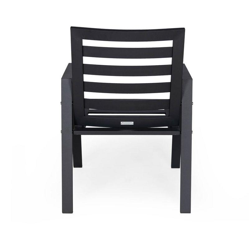 LeisureMod Chelsea Modern Patio Dining Armchair in Aluminum with Removable Cushions Set of 2 in Charcoal Blue
