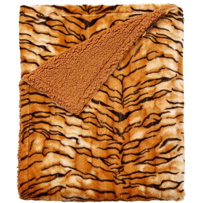 Tiger Print Faux Fur Reversible Sherpa Throw Blanket