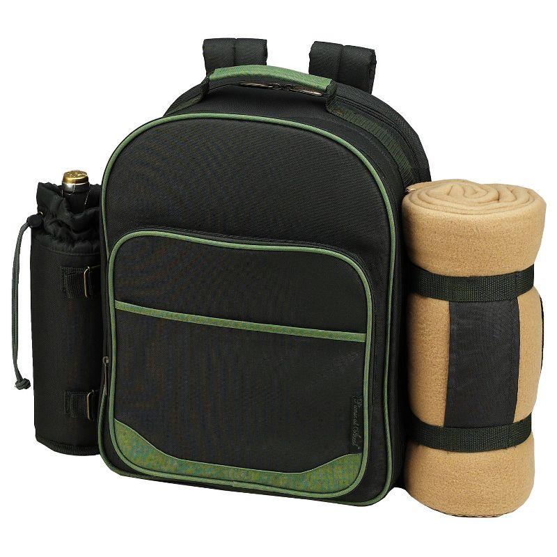 Green Polycanvas Picnic Backpack for Two with Blanket and Cooler