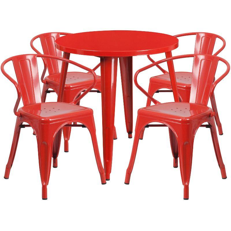 30" Red Metal Round Indoor-Outdoor Dining Set with 4 Chairs