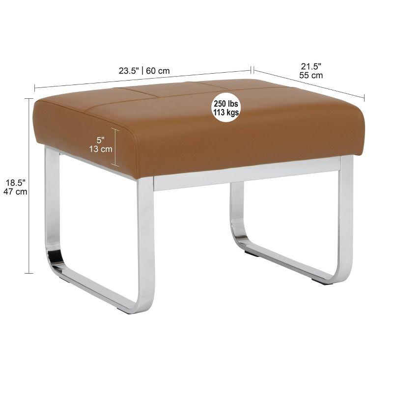 Rectangular Allure Modern Blended Leather Ottoman Caramel Brown/Chrome - Studio Designs Home