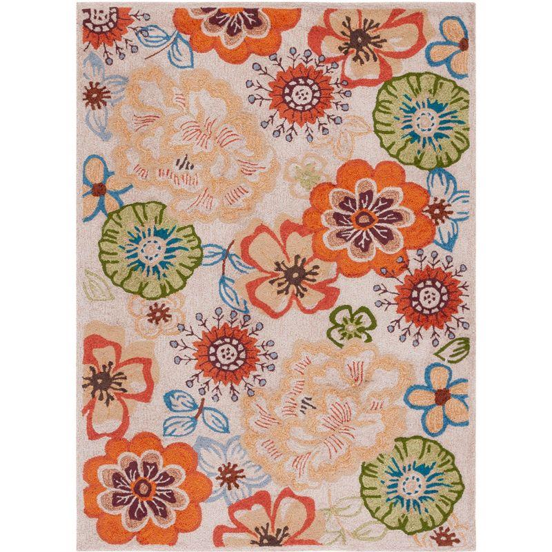 Ivory and Red Floral Synthetic Kids' Rug, 4' x 6'