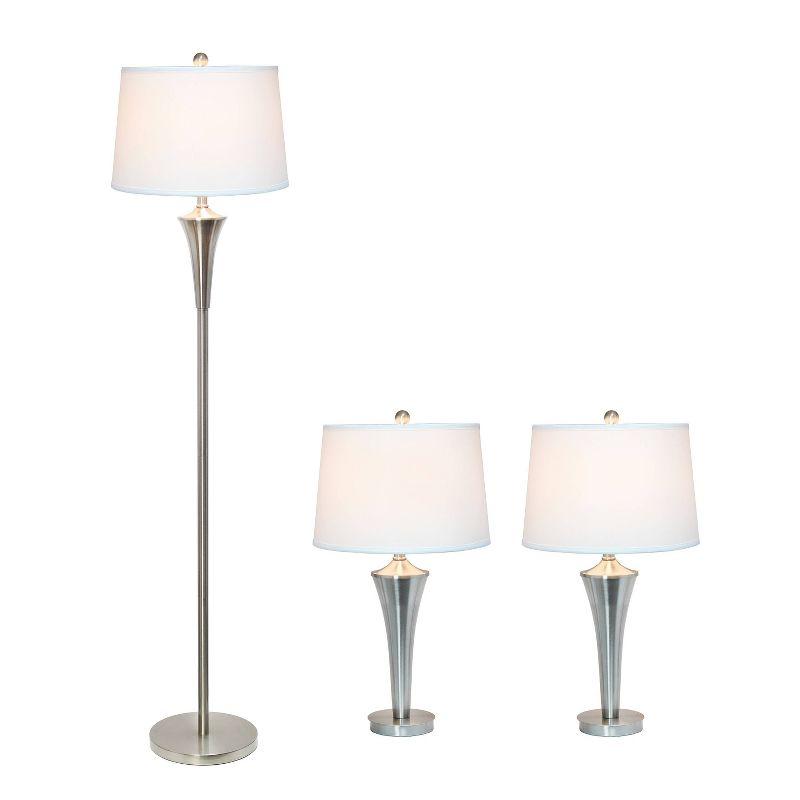 Set of 3 Tapered Lamp Set with Shades - Elegant Designs: For Living Room & Nightstand