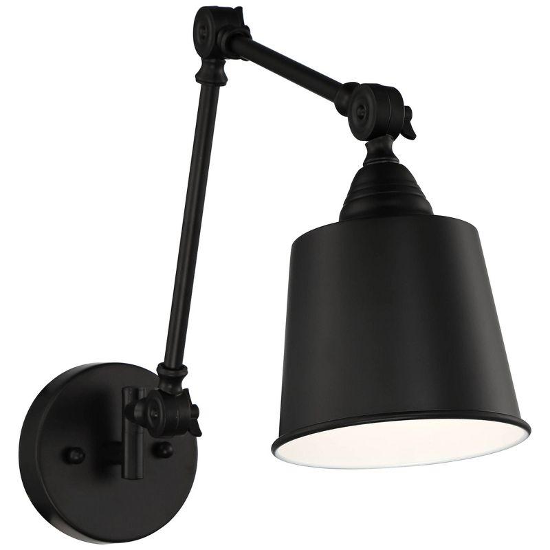 360 Lighting Mendes Modern Industrial Swing Arm Wall Lamp Black Hardwired Light Fixture Adjustable Metal Shade for Bedroom Bedside Reading Living Room