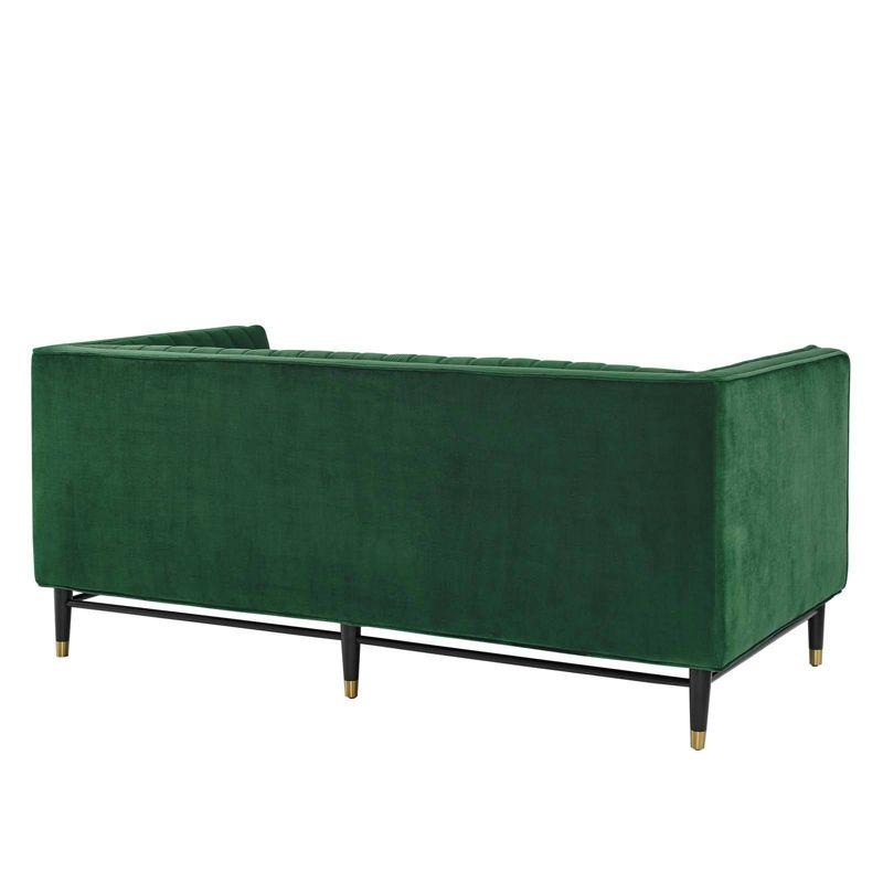 Devote Channel Tufted Performance Velvet Loveseat Emerald - Modway: Glam Deco Style, Stain-Resistant, Gold Accents