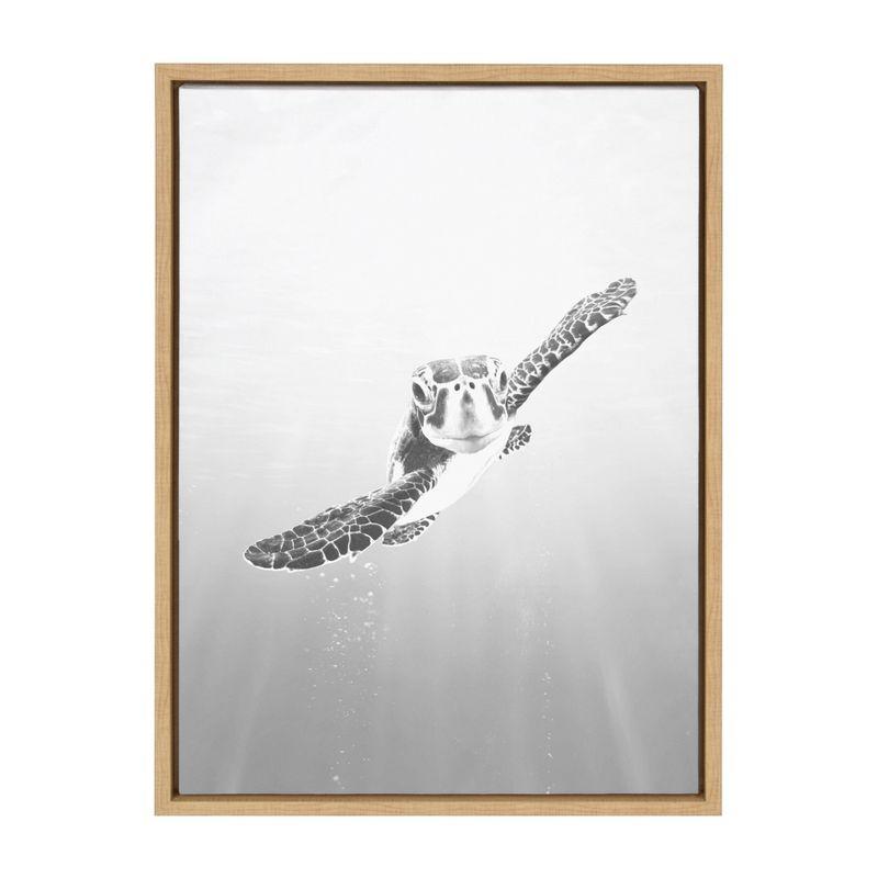 Gray Sea Turtle Framed Canvas Wall Art for Nursery