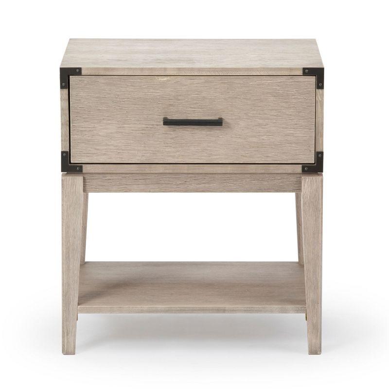 Plank+Beam Solid Wood Nightstand with 1 Drawer, Contemporary Side Table for Bedroom, Seashell Wirebrush