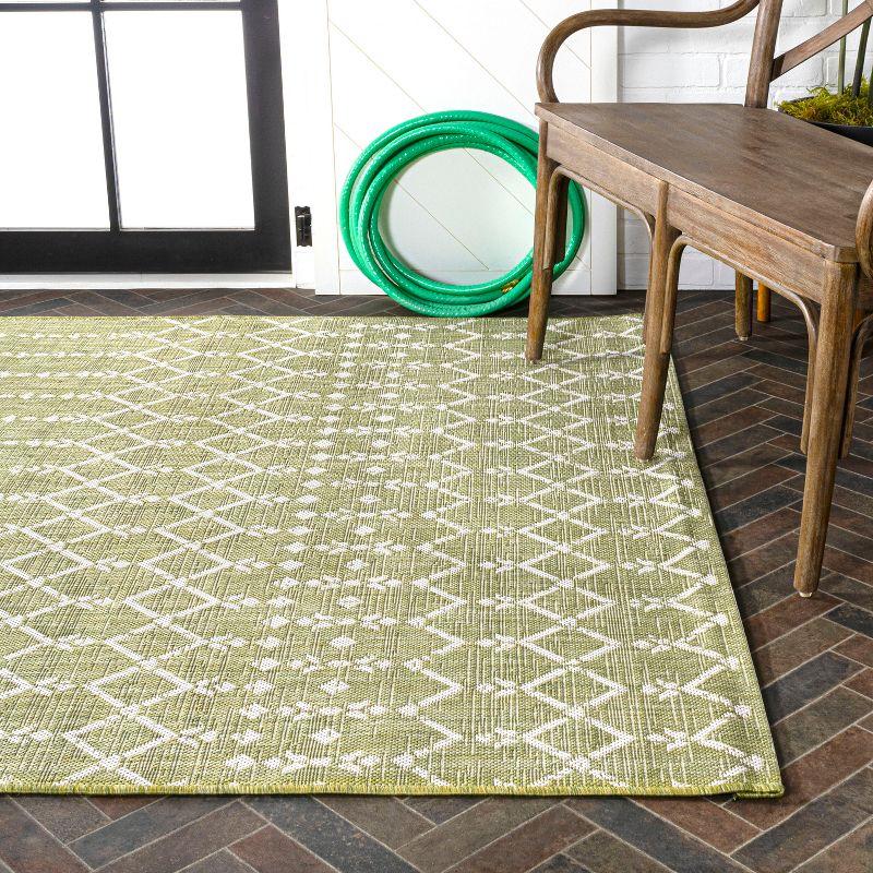 9' x 12' Ourika Moroccan Geometric Textured Weave Indoor/Outdoor Area Rug, Light Green/Cream - JONATHAN Y