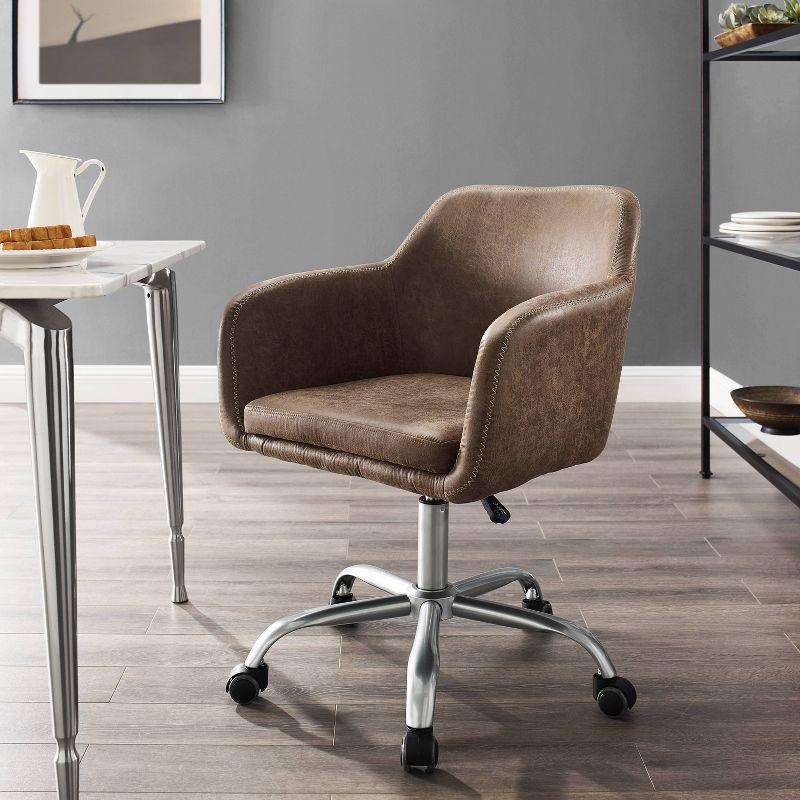 Rylen Modern Swivel Office Desk Chair Brown - Linon: Ergonomic, Adjustable, with Casters