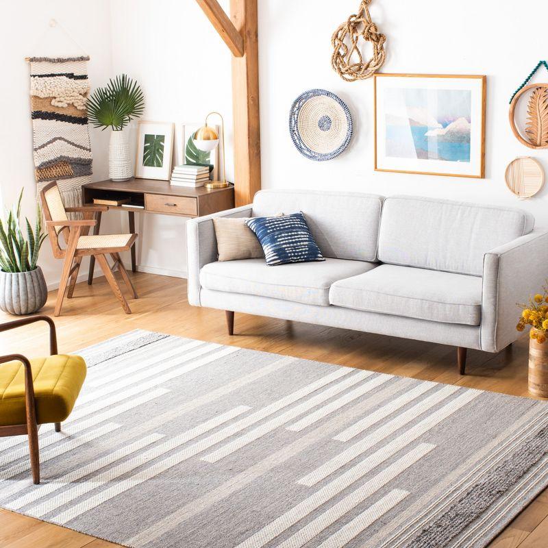 Striped Kilim STK505 Hand Woven Area Rug - Silver/Grey - 6'x9' - Safavieh.