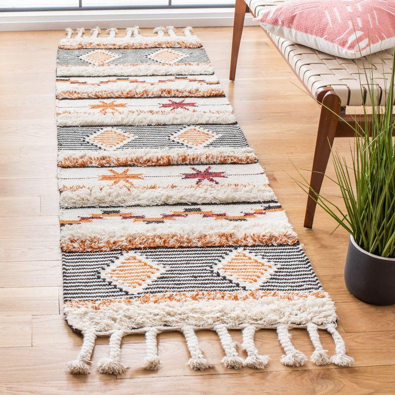 Kenya KNY904 Hand Knotted Runner Rug - Ivory/Black-Orange - 2'3"x8' - Safavieh.