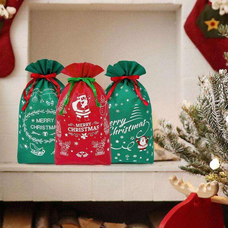Wrapables Non-Woven Christmas Holiday Drawstring Gift Bags for Party Favors, Goodie Bag, Treats, Gift Wrap, Parties (Set of 8) Red & Green Set of 8