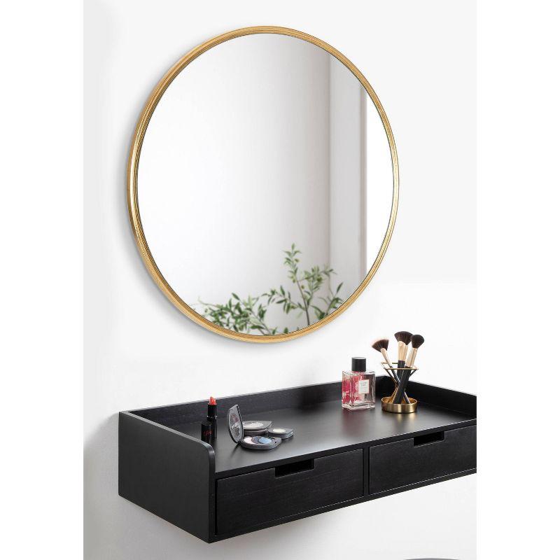 28" Luxe Gold Finish Round Wooden Wall Mirror