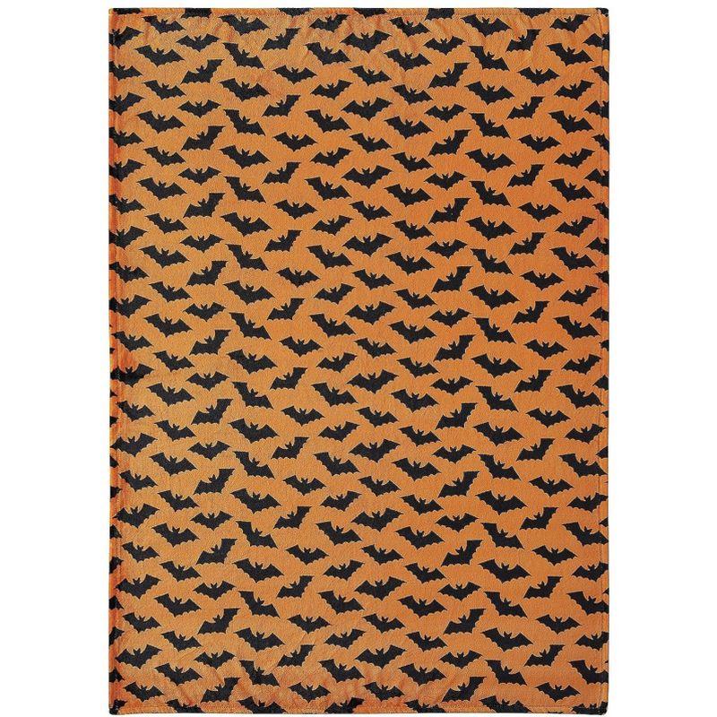 Kate Aurora Halloween Spooky Bats Pumpkin Orange & Black Ultra Soft & Plush Oversized Accent Throw Blanket - 50 in. W x 70 in. L