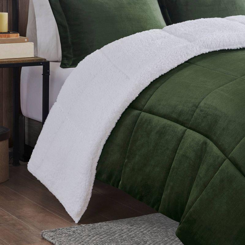 King Green/Ivory Plush to Sherpa Down Alternative Comforter Set