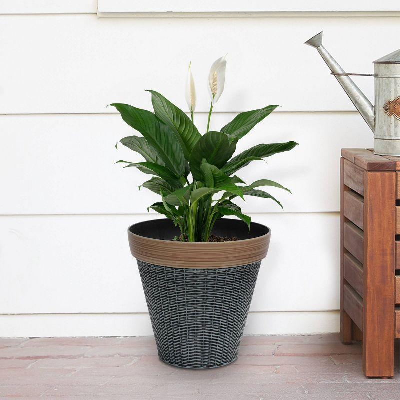 Alpine Corporation Large Woven Style Indoor Outdoor Planter with Drainage Hole Gray/Tan 12"x12"x12"