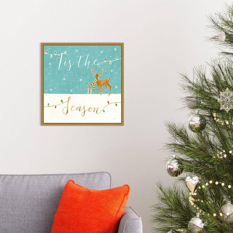 16" x 16" Tis the Season Christmas Reindeer by Veronique Charron Framed Canvas Wall Art - Amanti Art: Holiday Decor, Modern Typography