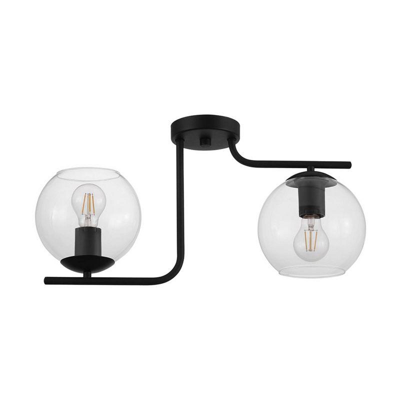 21.93" Black and Clear Glass 2-Light Semi Flush Mount