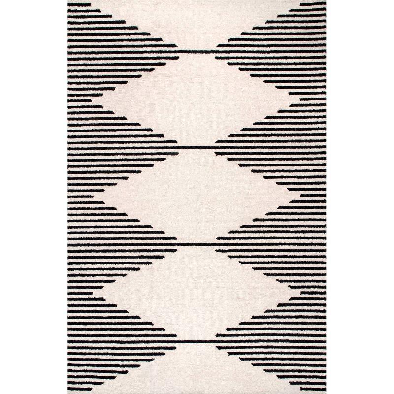 6'x9' Flynn Handmade Contemporary Wool Area Rug Ivory - nuLOOM: Geometric Pattern, Low Pile, Indoor Use, Canvas Backing