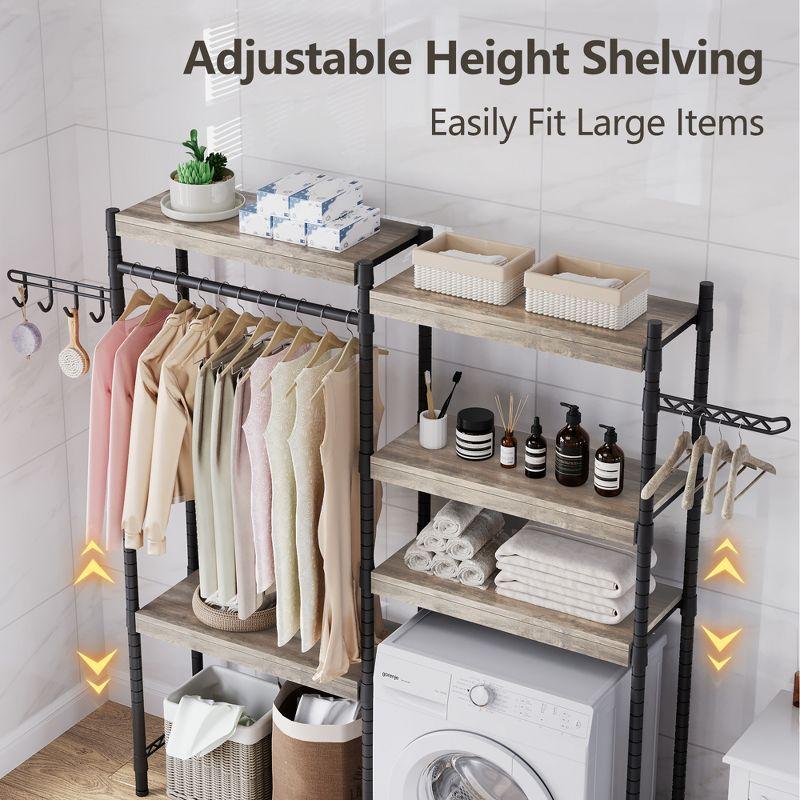 5-Tier Heavy-Duty Wood Over-the-Washer Dryer Storage Shelf - Rustic Laundry Room Organizer with Adjustable Height for Space-Saving Bathroom Storage