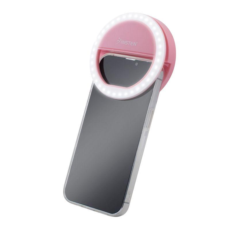 Insten 3" Mini LED Selfie Ring Light with Clip for Laptop Tablet Cell Phone Video, Dimmable, 36 Beads, Battery Powered, Pink