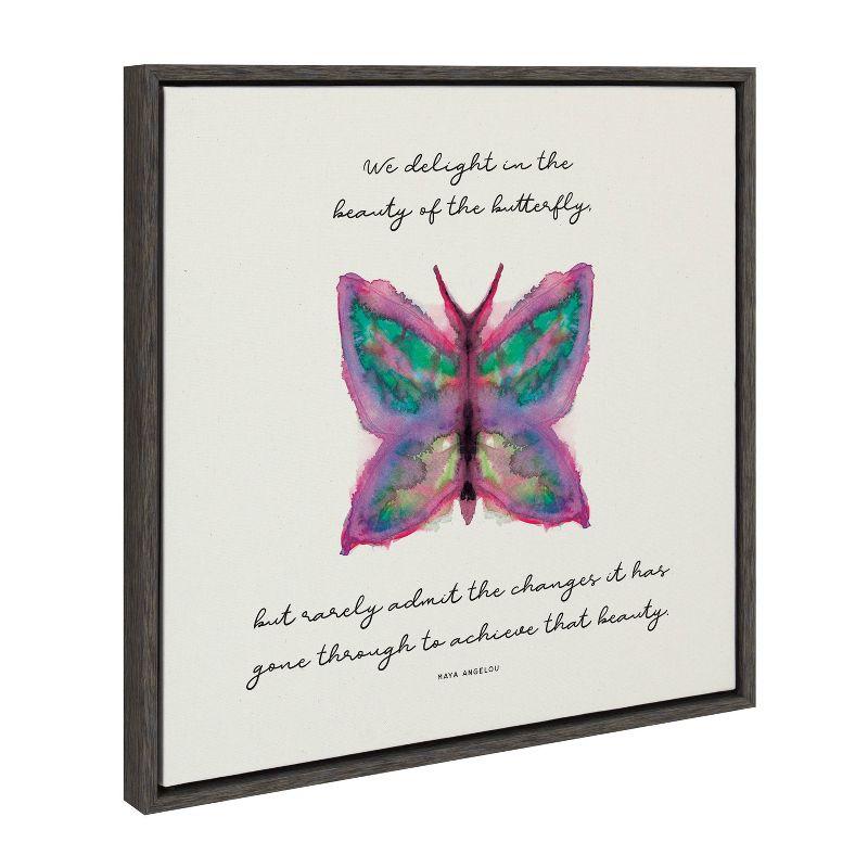 22" x 22" Gray Framed Canvas with Motivational Butterfly Quote