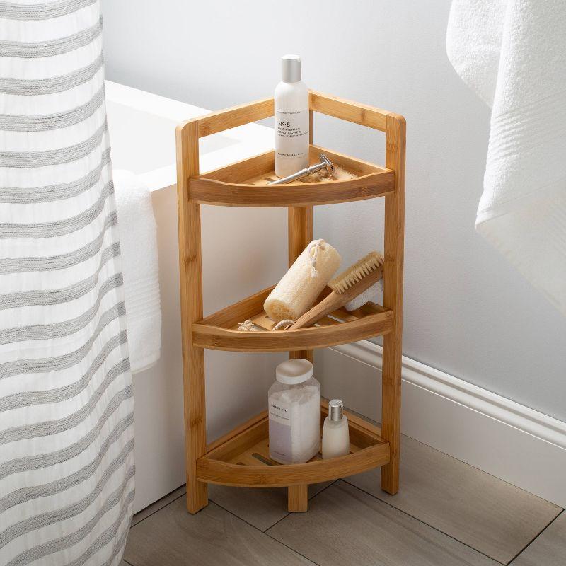 Organize It All 3 Tier Lohas Collection Corner Shelf Brown: Bamboo Linen Tower, Universal Storage, 3 Shelves