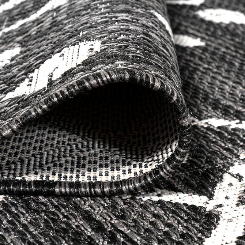 2'x10' Nokat Modern Bohemian Styled Indoor/Outdoor Runner Rug, Black/Ivory - JONATHAN Y