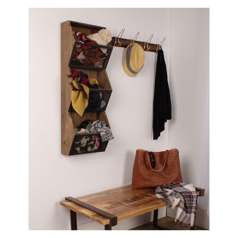 Burdock Rustic Brown Wood and Metal Wall Organizer