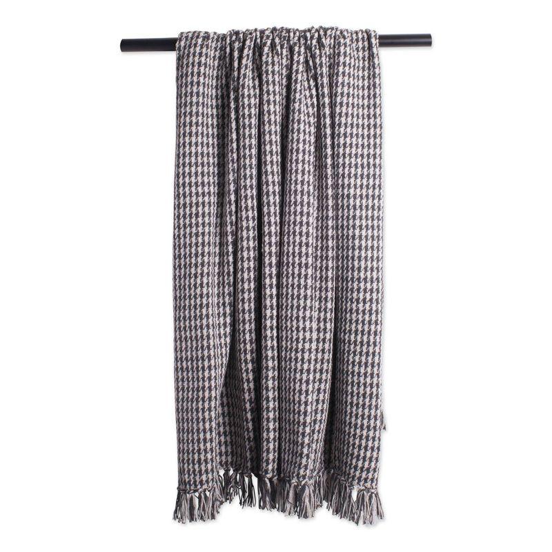 Chic Houndstooth Cotton-Sherpa 50x60" Throw Blanket - Black