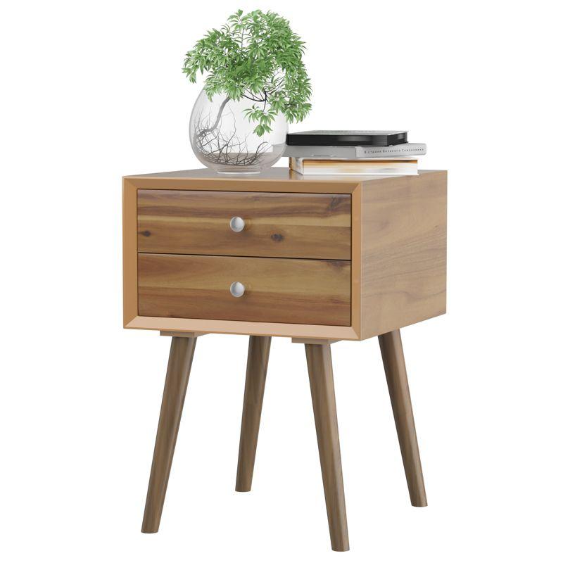 Tangkula Wooden Nightstand with 2 Storage Drawers Accent End Side Table for Bedroom&Living room Natural